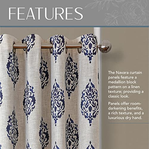 Elrene Home Fashions Navara Medallion Room Darkening Window Curtain Panel, 52" x 84" (1, Navy, W 52" x L 84" (1 Panels) - Image 3