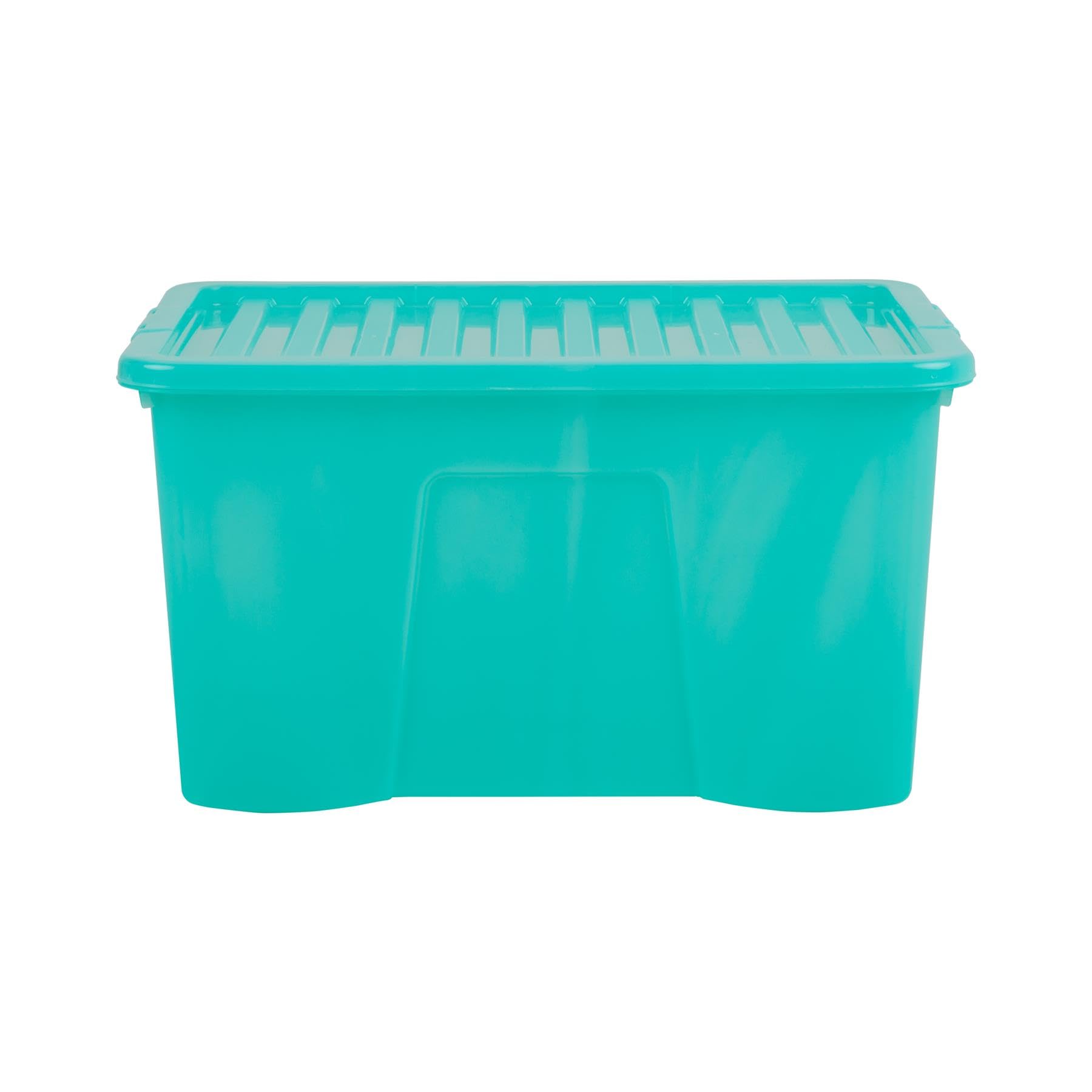 Wham Crystal 60 Liter Storage, Heavy Duty Plastic Storage Box With Lids Home Office Stackable Nestable, Large Storage Boxes With Lids 60 x 40 x 33 cm - Tint Spearmint