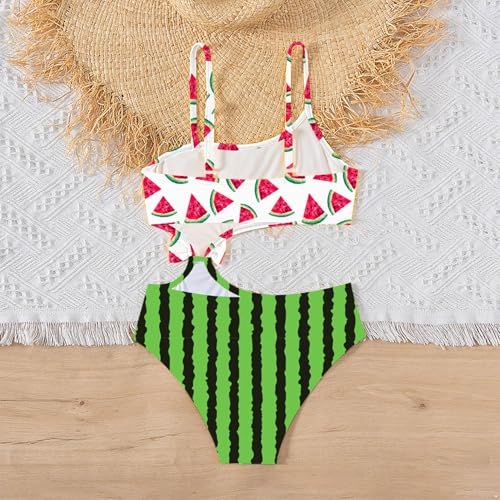 Kids Girls One Piece Summer Beach Swimsuit Tropical Graphic Sleeveless Cutout Spaghetti Straps Swimwear4