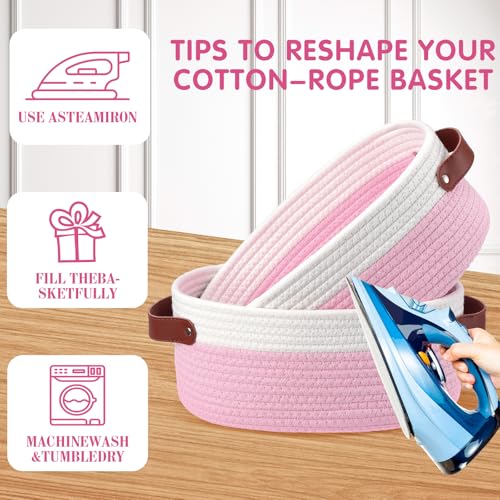 Image of Colingmill 3 Pack Easter Small Woven Basket for Gifts with Handles Clear Bags and Ribbons Empty Storage Basket Decorative Chest Box for Easter Wedding Present(White and Pink,12 inchx 8 inchx 5 inch)