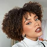 Fancy Hair Short Kinky Curly Wigs Ombre Brown Side Part Afro Wigs for Black Women Synthetic Yanky Twist Out Wig Natural Hairstyle for Daily Use (1B/30)