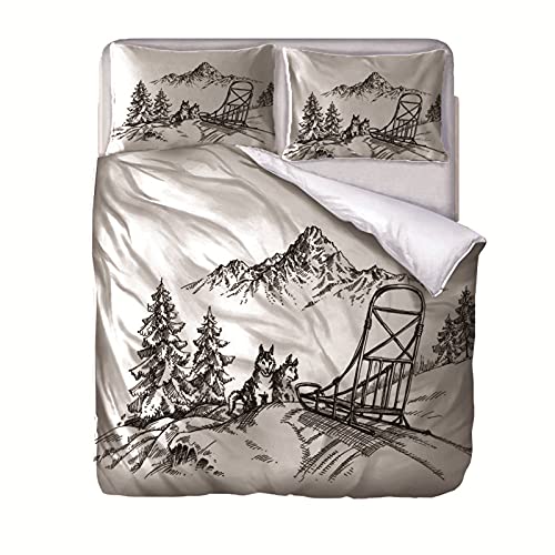 AOUAURO Housse de Couette 140x200 Traîneau 3D Parure de Lit en Polyester avec Fermeture à Glissière et 2 Taies d'oreiller pour Chambre d'enfants Adultes Simple
