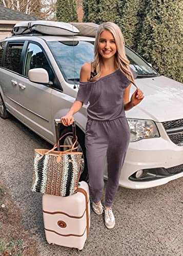 Image of PRETTYGARDEN Jumpsuits for Women 2026 Summer Dressy Off Shoulder Romper Spring Vacation Travel Lounge Outfits Clothes