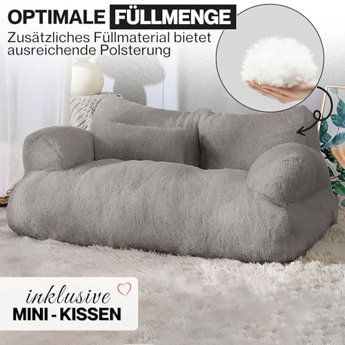 noviclass® Katzensofa Simba Katzen Hundesofa in Grau | Inklusive Mini-Kissen | 70x48cm | Katzenbett Hundebett kleine Hunde | Flauschig ausreichend gefüttert | Bezug abnehmbar