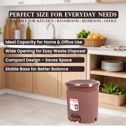 Image of MODWARE Premium Plastic Pedal Dustbin with Removable Bucket, PP Polypropylene, Hands-Free, Grey, for Kitchen, Office, College (Brown)
