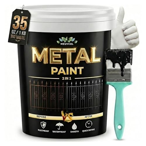 Meuvcol Metal Paint, 35 Fl oz Rust Preventive & Weatherproof Protective Coating, Black Paint for...