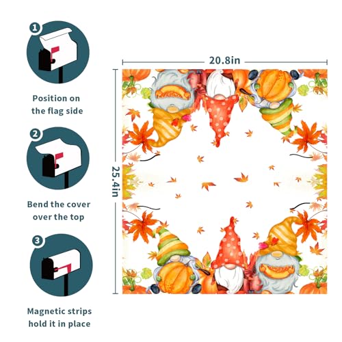 Image of Fall Harvest Mailbox Cover Magnetic Large Size 25.5 inchx21 inch Autumn Thanksgiving Pumpkin Maple Leaves Mailbox Wraps Fall Gnome Post Letter Box Cover for Home Garden Yard Outdoor Decoration