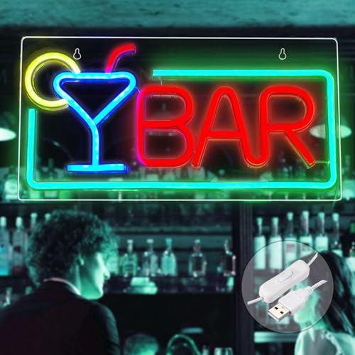 Image of Bar LED Neon Light Sign USB Operated with Switch for Home Business Storefront Window Glass Door Shop Bar Pubs Hotel Club Bistro Party (Red BAR)