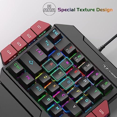 Image of MageGee One Handed Professional Gaming Keyboard, RGB Backlit 35 Keys Mini Wired Mechanical Keyboard with Red Switch for PC Gamer, Support 6 Macro Keys - Black /Red