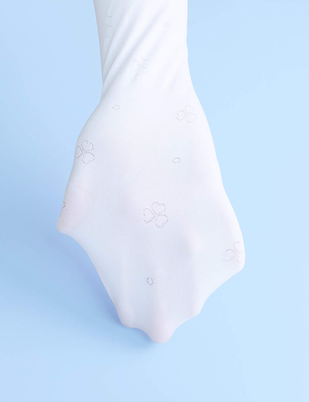 Cute White Ballet Tights Kids Footed Clover Jacquard Pantyhose for Dance, Daily Life