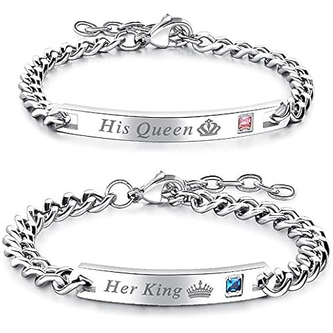 Gleamart His Queen Her King Bangles Valentine's Day Engraved Couple Bracelet Set Gift for Women Men Cover