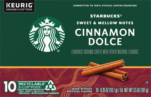 Image of Starbucks K-Cup Coffee Pods, Cinnamon Dolce Flavored Coffee, Naturally Flavored, 100% Arabica, 1 box (10 pods) (Pack of 2)