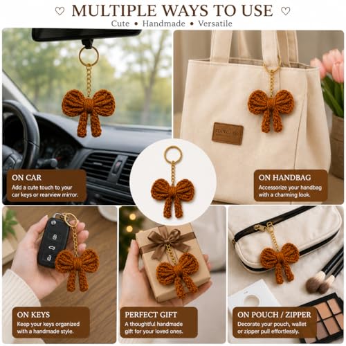 Image of Handmade Crochet Keychain for Women & Girls, Cute Yarn Key Ring, Bag Charm, Car Key Holder & Gift, Aesthetic Handmade Floral Accessory