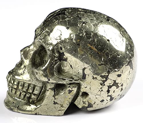 Skullis 2.0" Pyrite Crystal Skull, Hand Carved Gemstone Fine Art Sculpture, Reiki Healing Stone Statue.1381 #TOP4