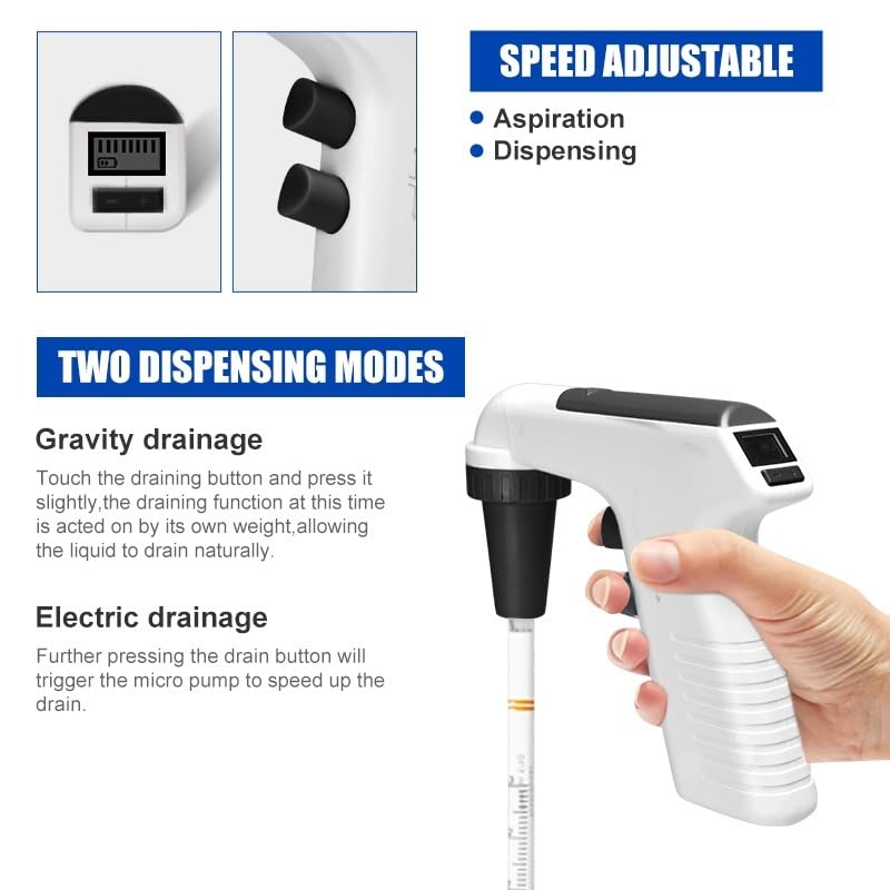 Lab Instruments - Lab Electronic Pipette Controller Pipettor Aid Pump 0.1-100ml Capacity Range 6 Adjustable Speed Pipette Filler