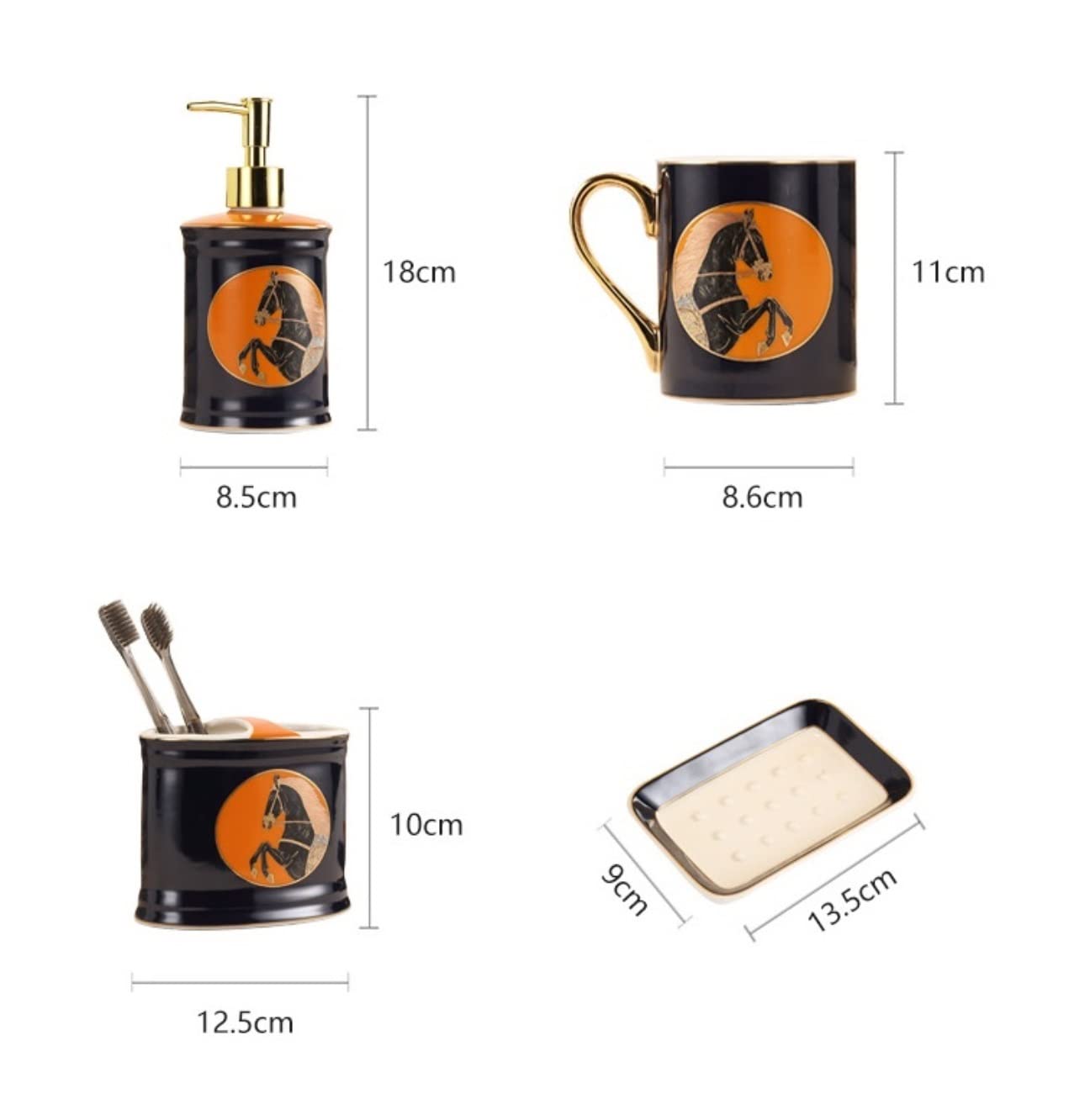 Set de Baño Juego de Accesorios de Baño Juego De Accesorios De Baño De Lujo Ligero, Decoración De Forma Única De Cerámica, Patrón De Caballo Para Regalo De Inauguración De La Casa Juego de Baño Acceso