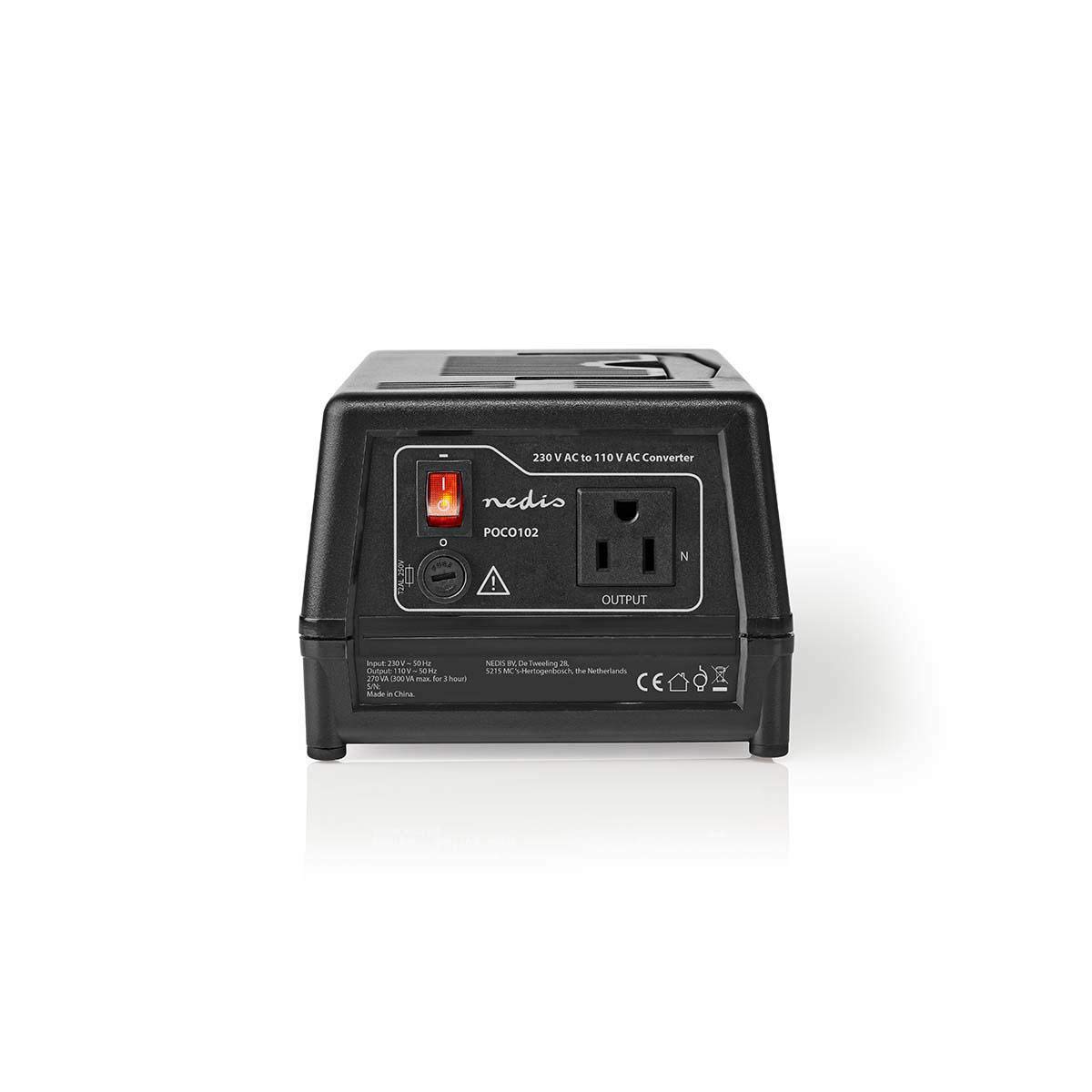 Abwärtsspannungswandler 230 V AC auf 110 V AC, 300 W, Schutzkontakt, Schwarz