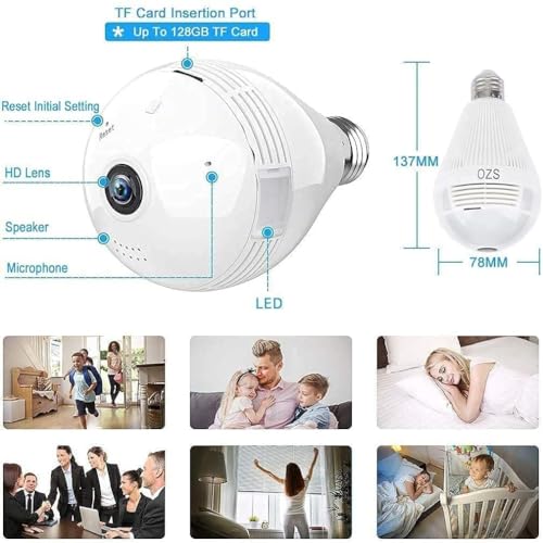 Image of Panoramic 3MP Indoor WiFi Light Bulb Camera | 360 View | Color Night Vision | Motion Detection | Smart LED Light Bulb | Wireless Light Socket Bulb for Home with Mobile App V380 Pro (Bulb Camera)