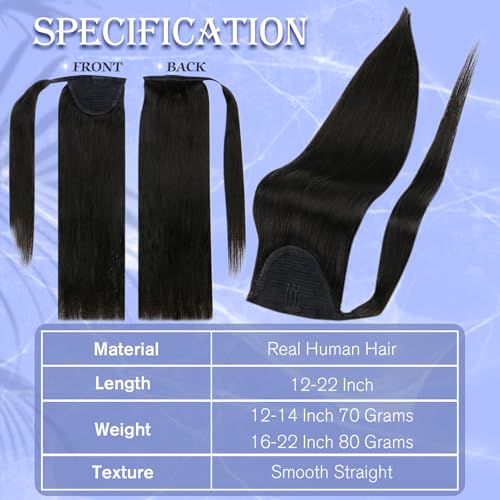Image of Full Shine Human Hair Ponytail Extensions, Off Black, Event Straight Style