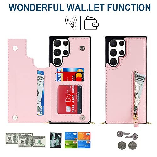 Coque cordon Samsung Note 20 Ultra cuir rose avec porte-carte - 6