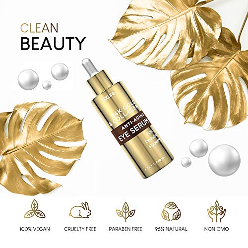 Azure 24K Gold & Collagen Anti Aging Eye Serum - Firming, De-Puffing & Hydrating | Reduces Wrinkles, Fine Lines & Under Eye Bags | Minimize Signs Of Aging | Made In Korea - 60Ml #TOP3