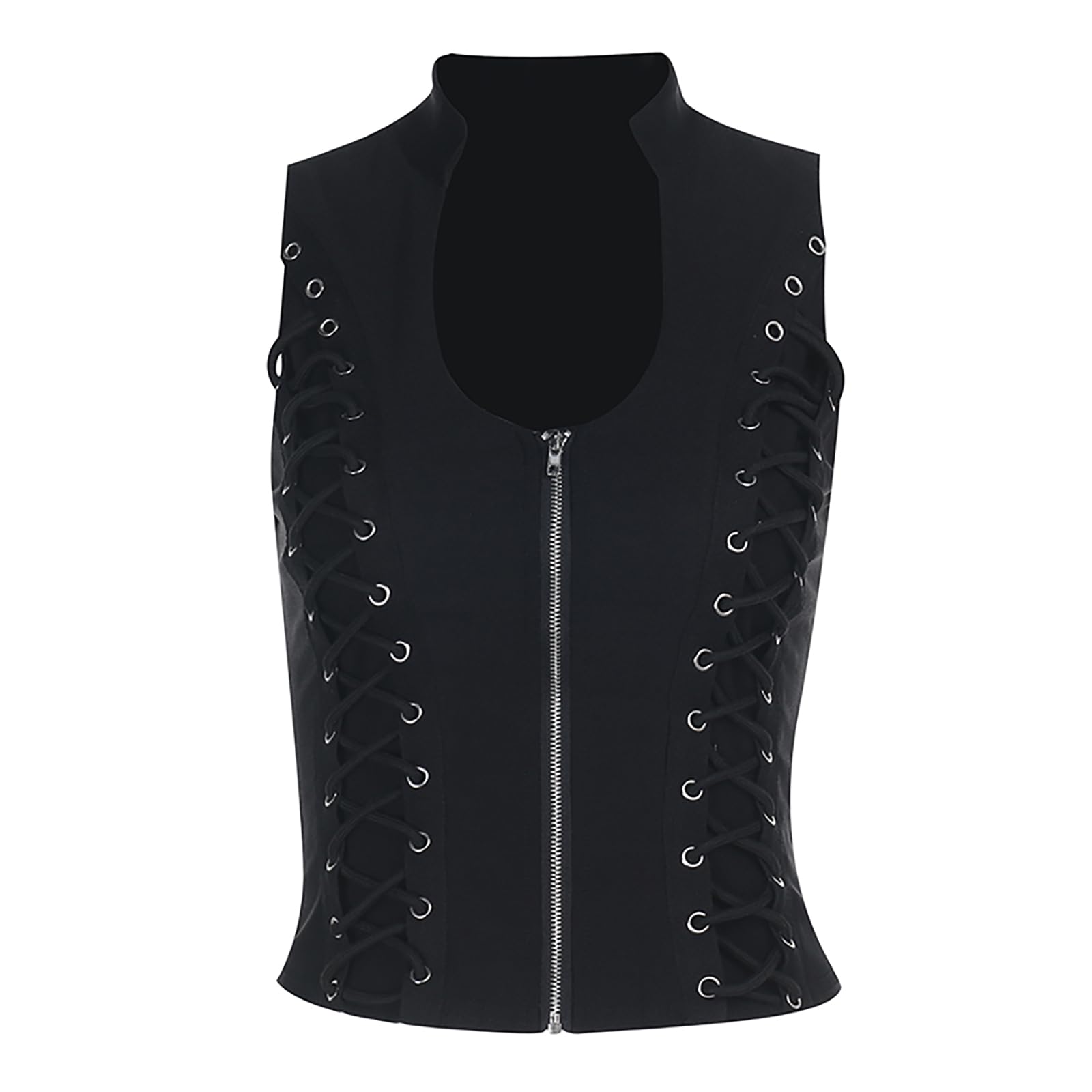 Womens Sleeveless Punk Rock Crop Tank Top Zipper Goth Streetwear Y2k Music Festival Outfits