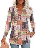 TAOHUADAO Womens Long Sleeve Tunic Tops Henley V-neck Button Down Blouse Dressy Casual Pleated Shirts for Legging, Mix Color Block XL