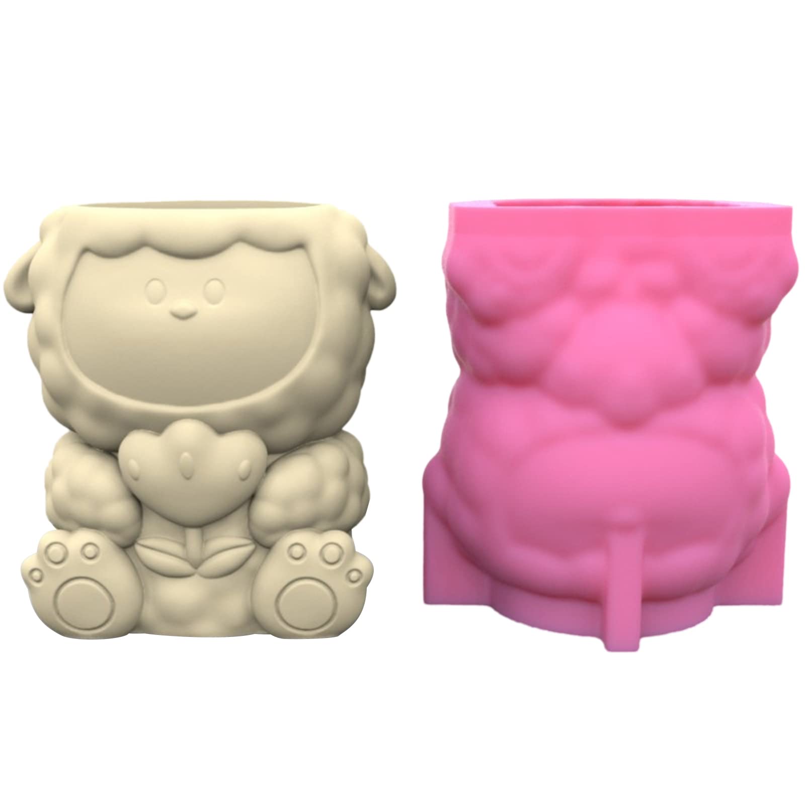 NEWFT Flower Silicone Mold Planter Concrete Mold Sheep Flowerpot Resin Epoxy Mold Pen Holder Home Decor
