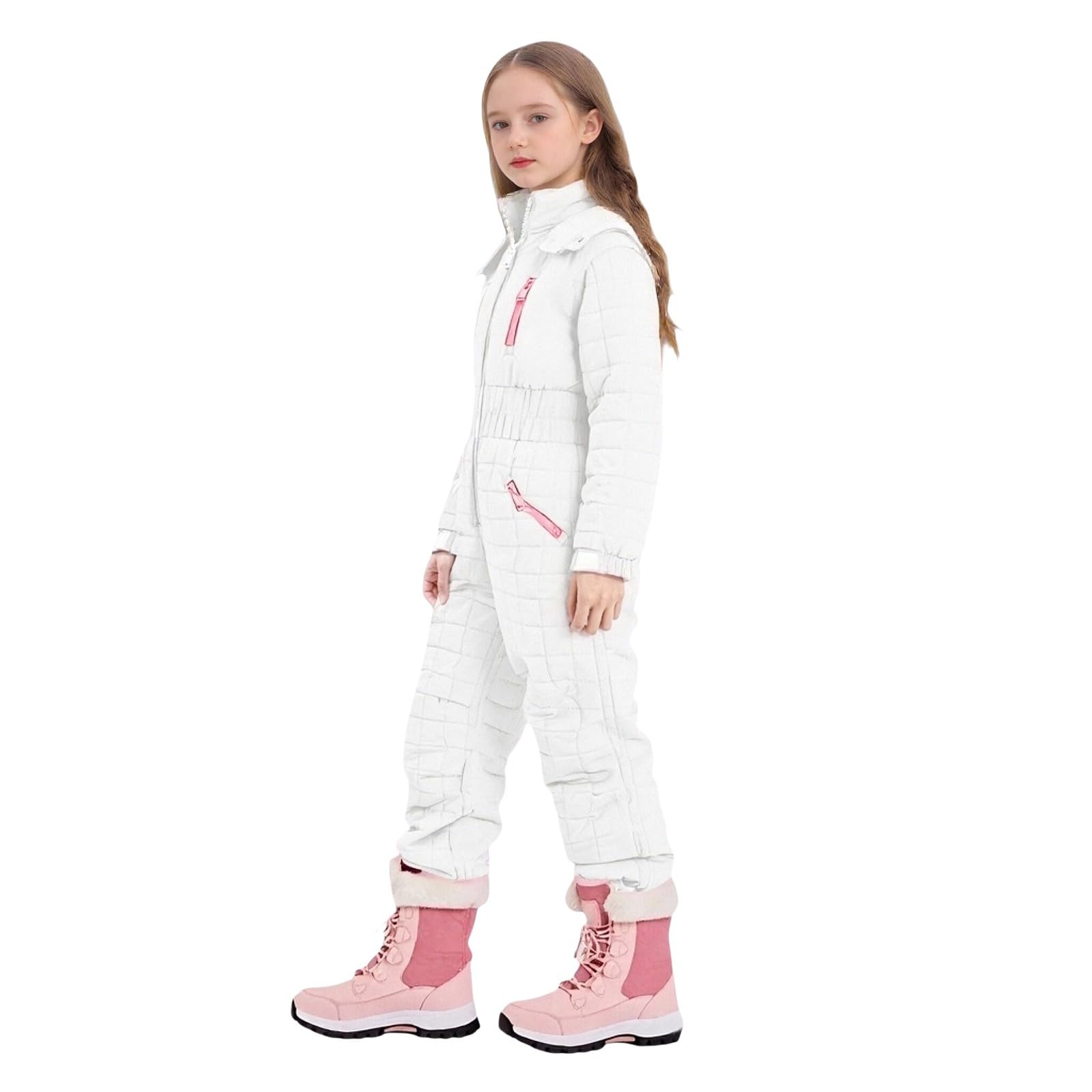 HEONSATI Tute Bambine E Ragazze Da Snowboard Tuta Neve Di Un Pezzo Bambini Completo Sci Apertura Con Cerniera Unisex Completo Da Neve Invernale Outdoor Salopette Da Sci Intera Con Cappuccio