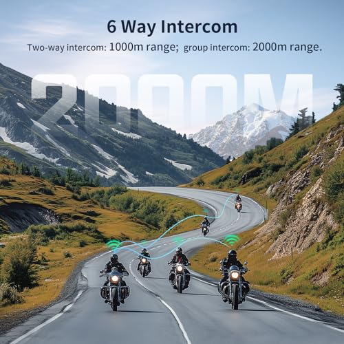 Image of Fodsports T1 PRO Motorcycle Intercom V5.4 with Music Sharing, One-Click Switching for 4 Functional Modes, 6-Way Motorcycle Helmet Headset, FM /5 Stickers /Noise Cancellation /Stereo Music, 2 Pack