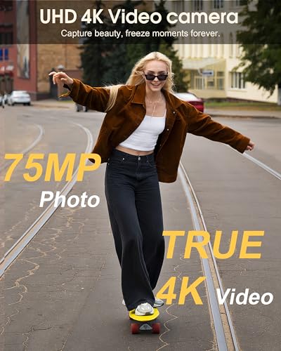 4K 75MP Digital Camera with WiFi, 3" 180° Flip Screen, 16X Digital Zoom Autofocus Vlogging Camera for YouTube, Compact Camera with 32GB SD Card & 2x1500mAh Batteries for Travel & Beginners - Image 3