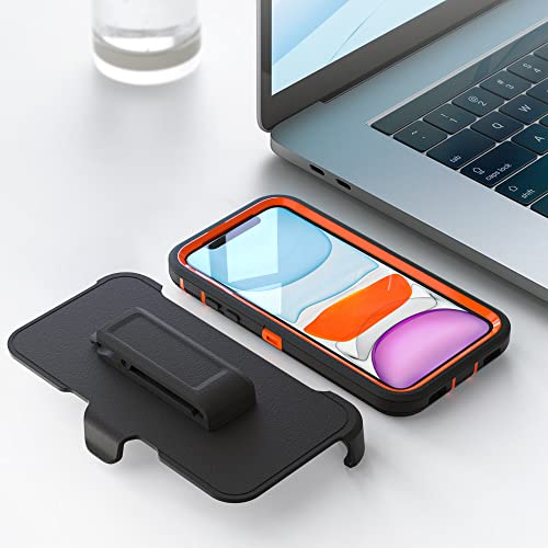 Image of Case for iPhone 11 with Clip, Heavy-Duty Tough Rugged Shockproof Drop Protective Cover Phone Cases, Black+Orange