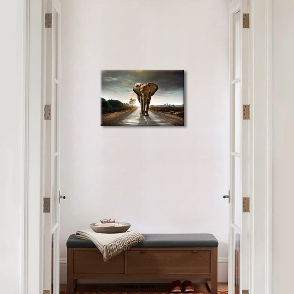 African Wild Elephant Landscape Decoration Art Abstract Painting Canvas Wall Art Canvas Pictures for Wall Bedroom Ready to Hang for Living Room Bedroom Home Decor Framed 8x12inch - Image 4