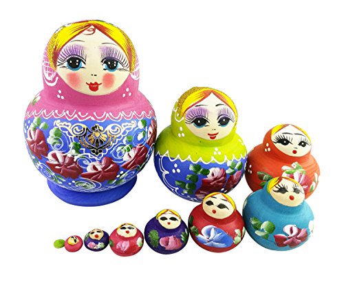 Winterworm Set of 10 Cutie Lovely Pink Blue Gold Nesting Dolls Matryoshka Madness Russian Doll Popular Handmade Kids Girl Gifts Toy