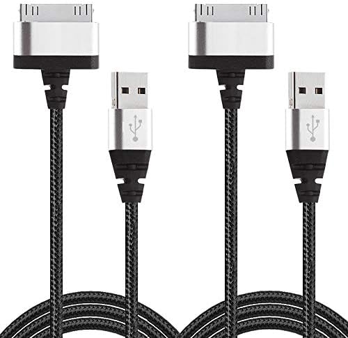 InfoTechnica (2-Pack 2 meters 30-Pin Nylon Braided USB Cable Compatible with iPhone 4 4S 3G 3GS, iPad 1, iPad 2, iPad 3, iPod 5, iPod Classic (Black)