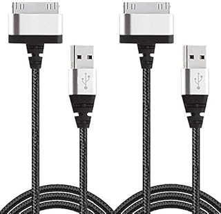 InfoTechnica (2-Pack 2 meters 30-Pin Nylon Braided USB Cable Compatible with iPhone 4 4S 3G 3GS, iPad 1, iPad 2, iPad 3, iPod 5, iPod Classic (Black)