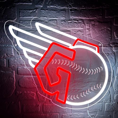 Image of Baseball Neon Sign for Wall Decor Clevelan Team Neon Light for Man Cave Dimmable Led Sign for Bedroom Birthday Gifts for Baseball Fans Neon Sign 5V USB Powered Size14.5 * 12.5IN(ZYLD270)