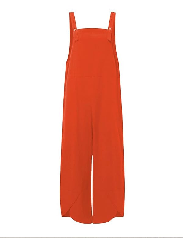 Shebote Womens Sleeveless Cotton Linen Adjustable Bib Overalls Baggy Jumpsuits Romper with Pockets Straps Jumpsuit(0020-Orange-L) by Shebote - Used condition - Image 6