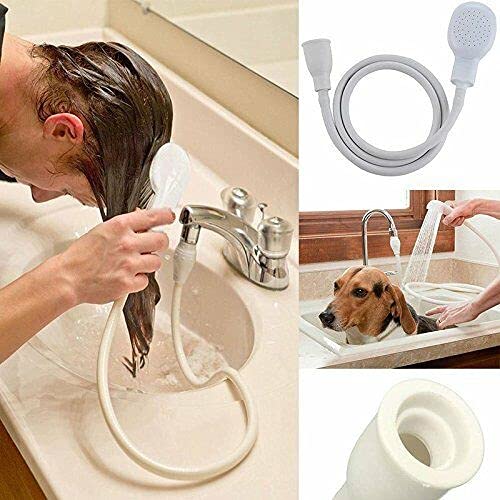 V7 White V7® Single Tap Shower Spray Hose Bath Pipe Tub Sink Spray Attachment Head Washing Basin Pet Head Washing Indoors Round Baby Faucet Push Sprinkler