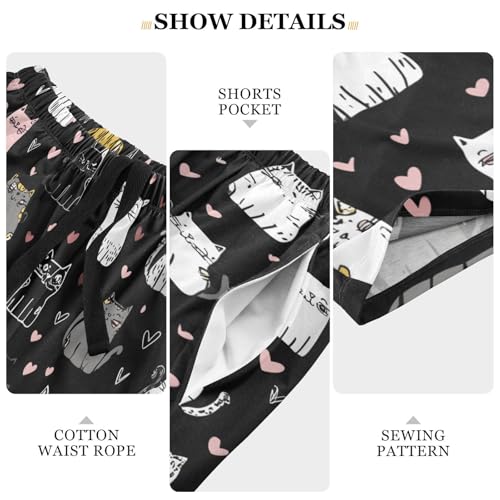 Cartoon Cat Love Heart Print Pajama Bottom Shorts for Men Soft Casual Sleep Lounge Shorts with Pockets S-XXL4