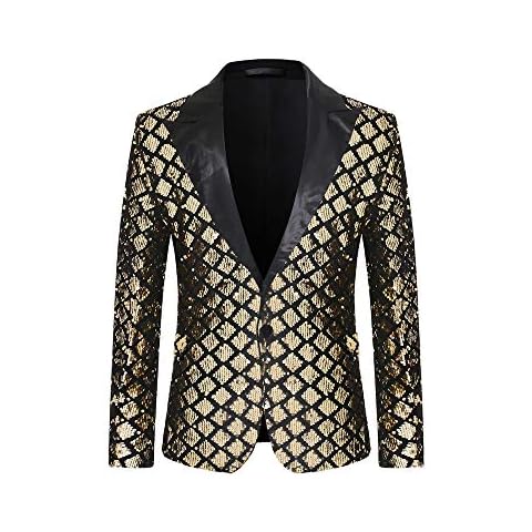 Men's Sequin Blazer Suit Jacket 1 Button Weddings Party Dinner Prom Tuxedo Shiny Coats - gold - XL Cover