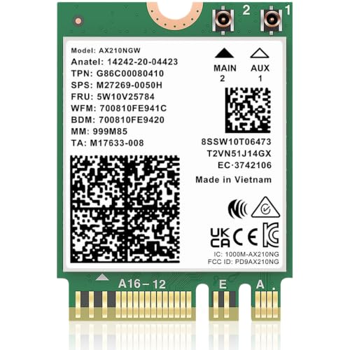 WiFi 6E AX210NGW Carte WiFi avec Bluetooth 5.3 pour Laptop M.2 Wi-FI Module