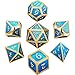 Hestya 7 Pieces Metal Dices Set DND Game Polyhedral Solid Metal D&D Dice Set with Storage Bag and Zinc Alloy with Enamel for Role Playing Game Dungeons and Dragons (Golden Cerulean)
