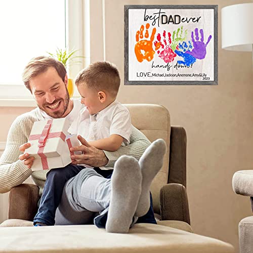 Best Dad Ever Hands Down Sign，Custom Father's Day Diy Handprint Wooden Plaque With Kid's Name ，Handprint Plaque For Daddy/Dad/Grandpa/Papa, Personalized Gift From Son/Daughter/Wife #TOP5