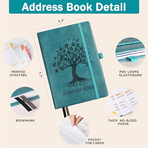 Adressbuch mit farbenfrohen alphabetischen Registerkarten (21,3 x 14,8 cm) - Hardcover-Telefon- und Kontakt-Organizer, mit Platz für wichtige Website-Passwörter und Softwarelizenzen