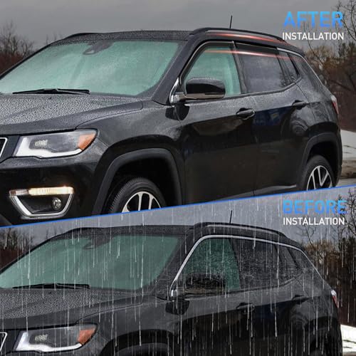 Image of Nilight Tape-On Window Visors for Jeep Compass 2017-2024, 4PCS | Fits 2017 2018 2019 2020 2021 2022 2023 2024 Jeep Compass, Smoke Out-Channel Rain Guards for Everyday Driving