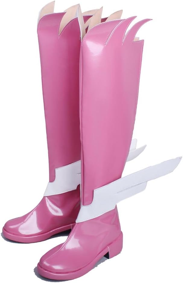 YuanCos Women's Pink Knee-High Boots with White Wing Cosplay Shoes S008