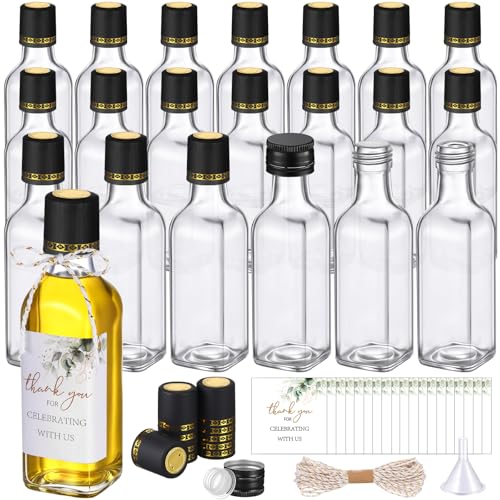 Reallnaive 20 Pack 3 oz Mini Glass Olive Oil Bottles Set, Homemade Wedding Sauce Gift Bottles Leakproof Screw Cap, Thank You Wedding Stickers for Storing Oil Honey Bridal Baby Shower Favors (Black) by Reallnaive - Used condition - US$14.13