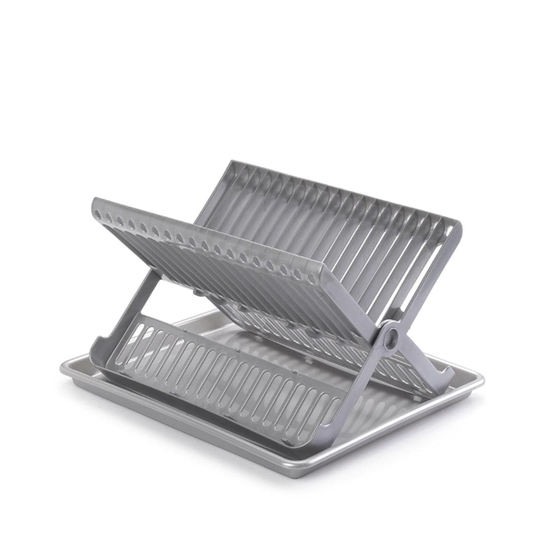 CABLEPELADO Escurreplatos Plegable de plastico con Bandeja, Secaplatos con Bandeja, Soporte para Platos, 37 cm de Largo, 33 cm de Fondo y 21 cm de Alto, Gris