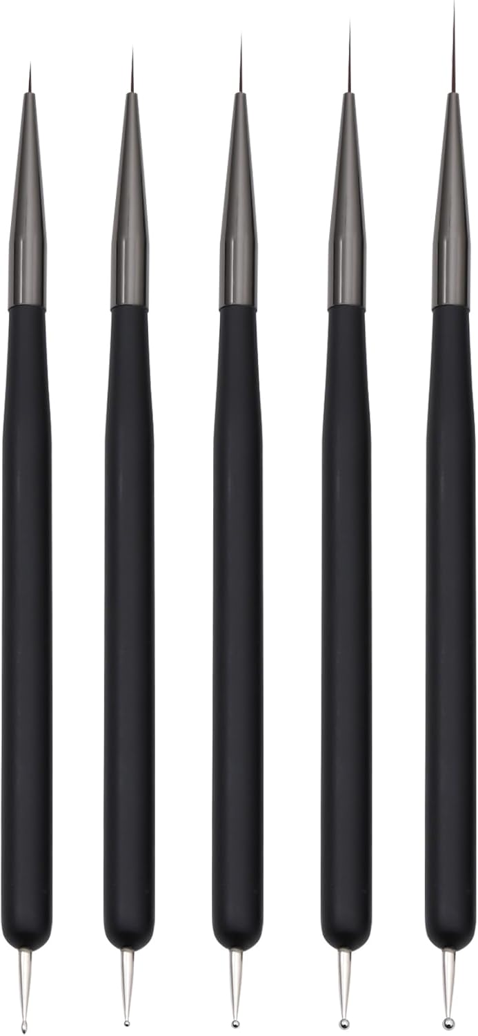 Nail Art penselen, 5 stuks Nail Art Liner borstels, Dotting Pen Tools, Schilderen Art Design Brush Set voor Lange Lijnen, Dunne Details, Fijne Tekening Maten 7/9/11/15/22mm, Zwart